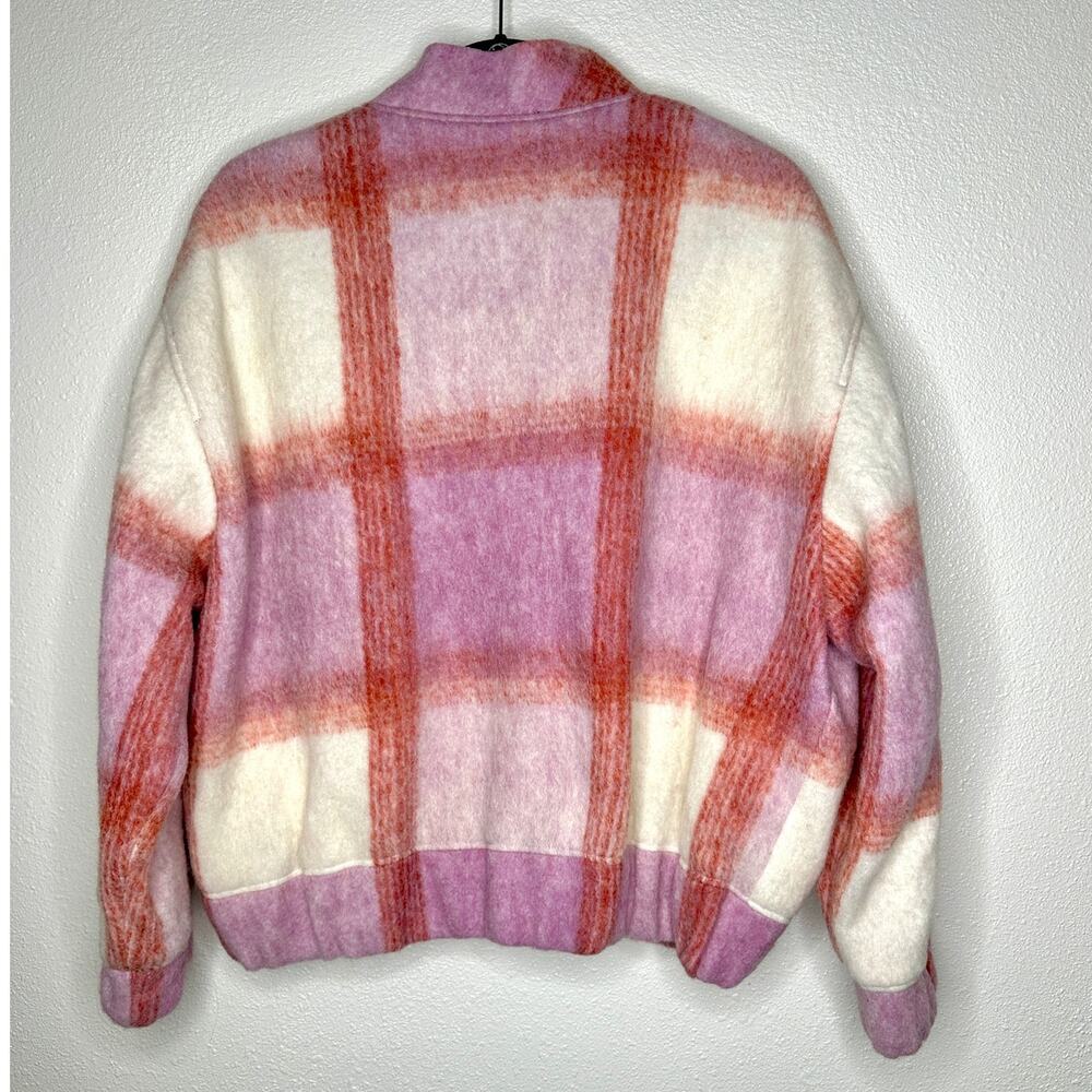 IRO Lahiana Biker Jacket Pink Tartan Plaid Long Sleeve Wool Bomber 40 / M - Picture 6 of 14